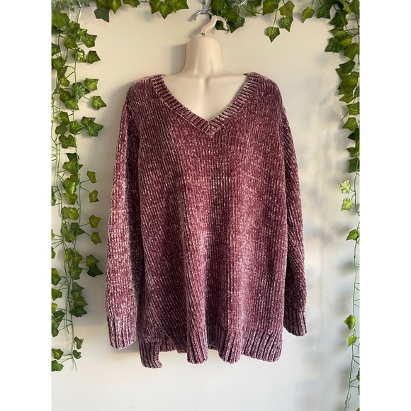 Vintage Sweaters - 🌿 Super Cozy Vintage Oversized Warm V-Neck Pink Chenille Sweater
